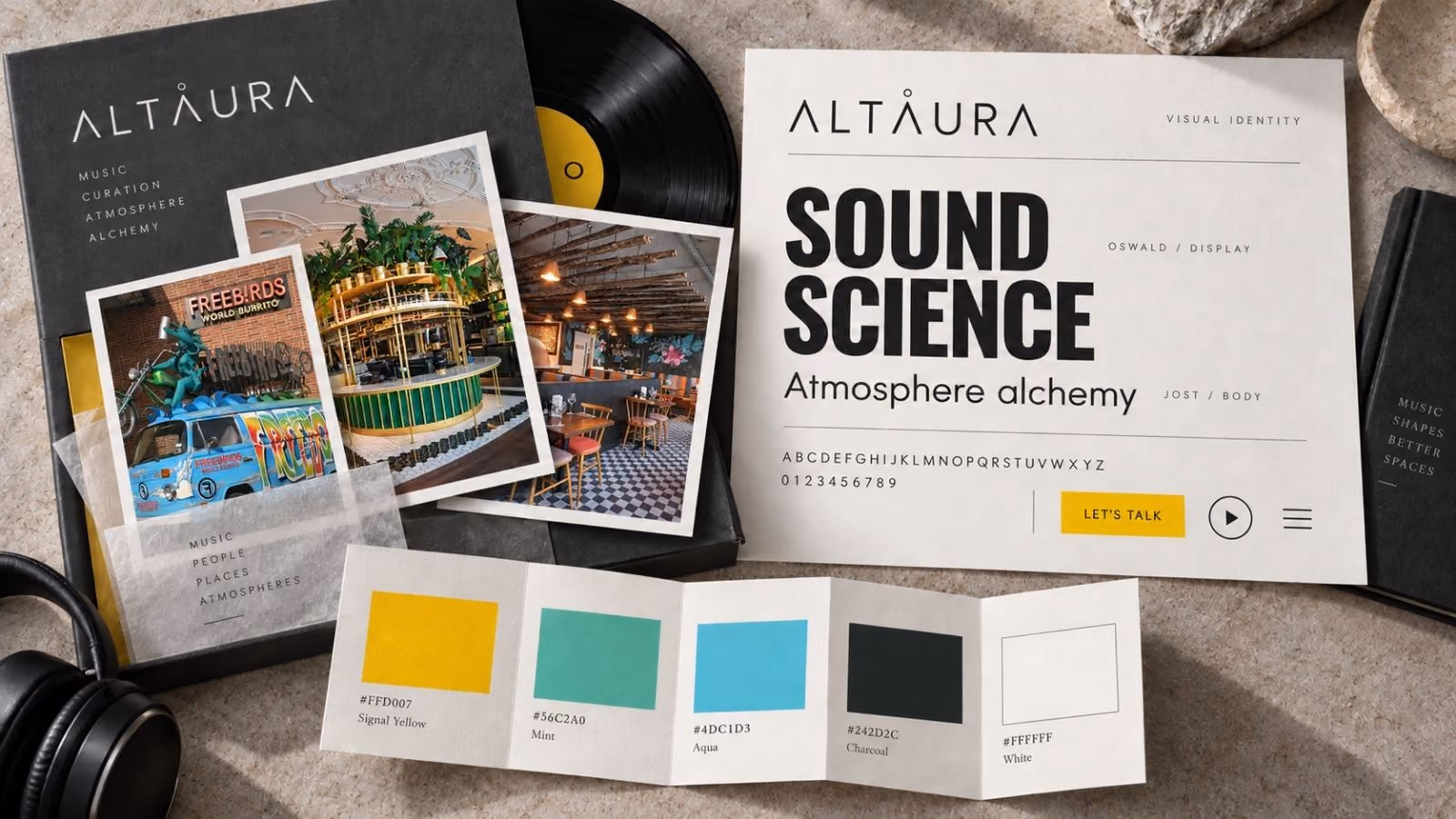 Altaura design language: colour, type and interface details.