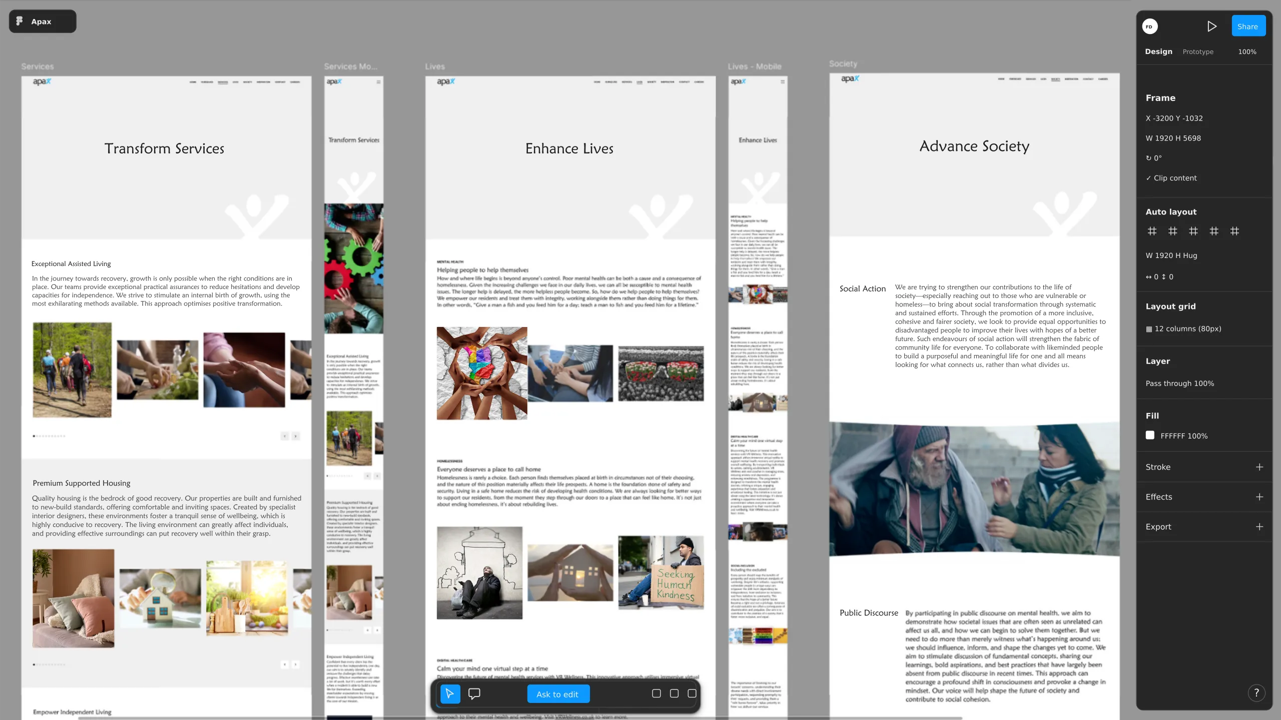 Apax website designs in progress.
