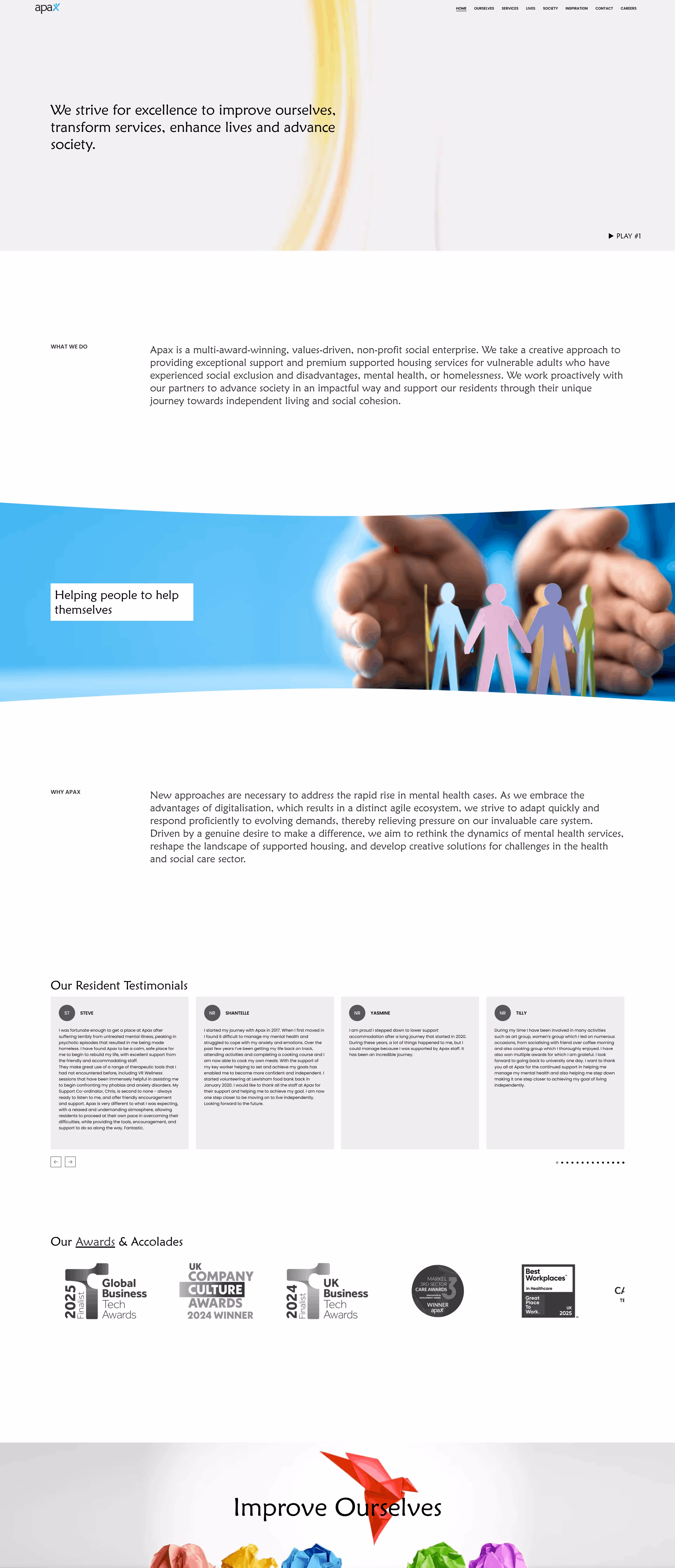 Full-length view of the Apax homepage.