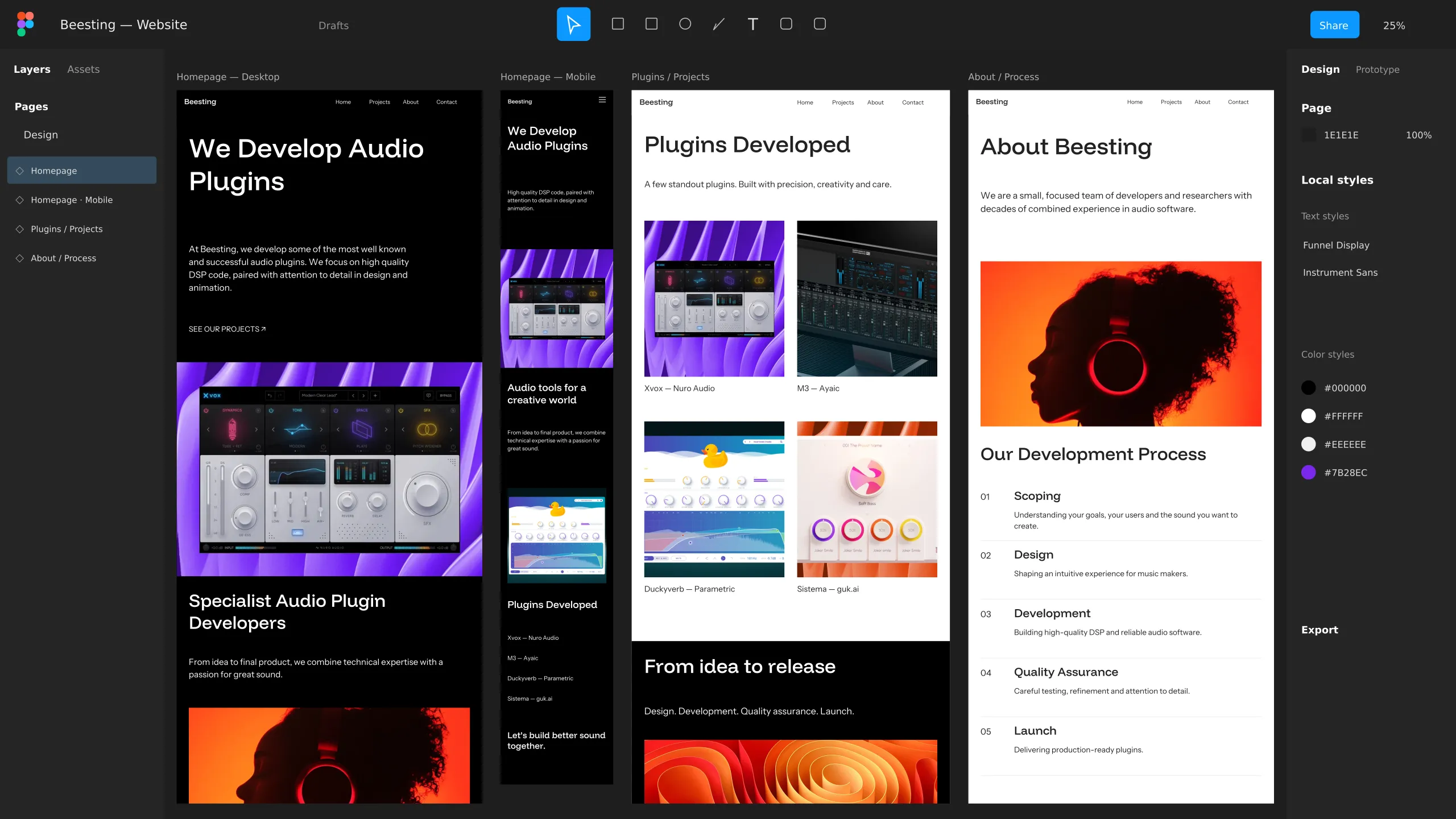 Beesting website designs in progress.