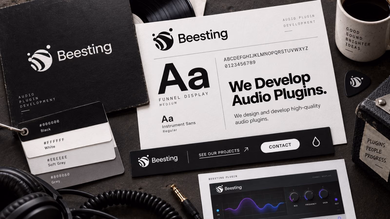 Beesting design language: colour, type and interface details.