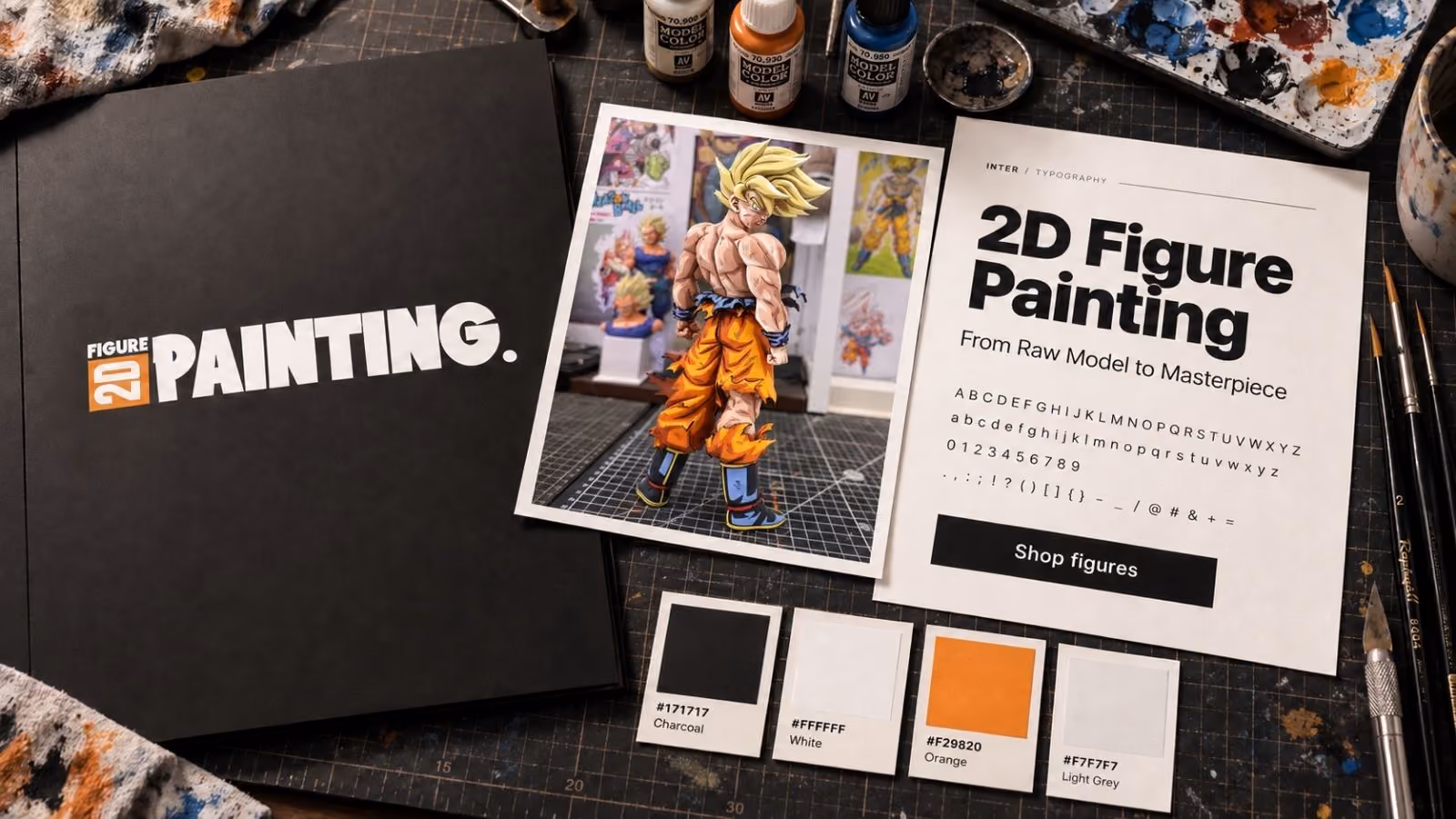 2D Figure Painting design language: colour, lettering and interface details.