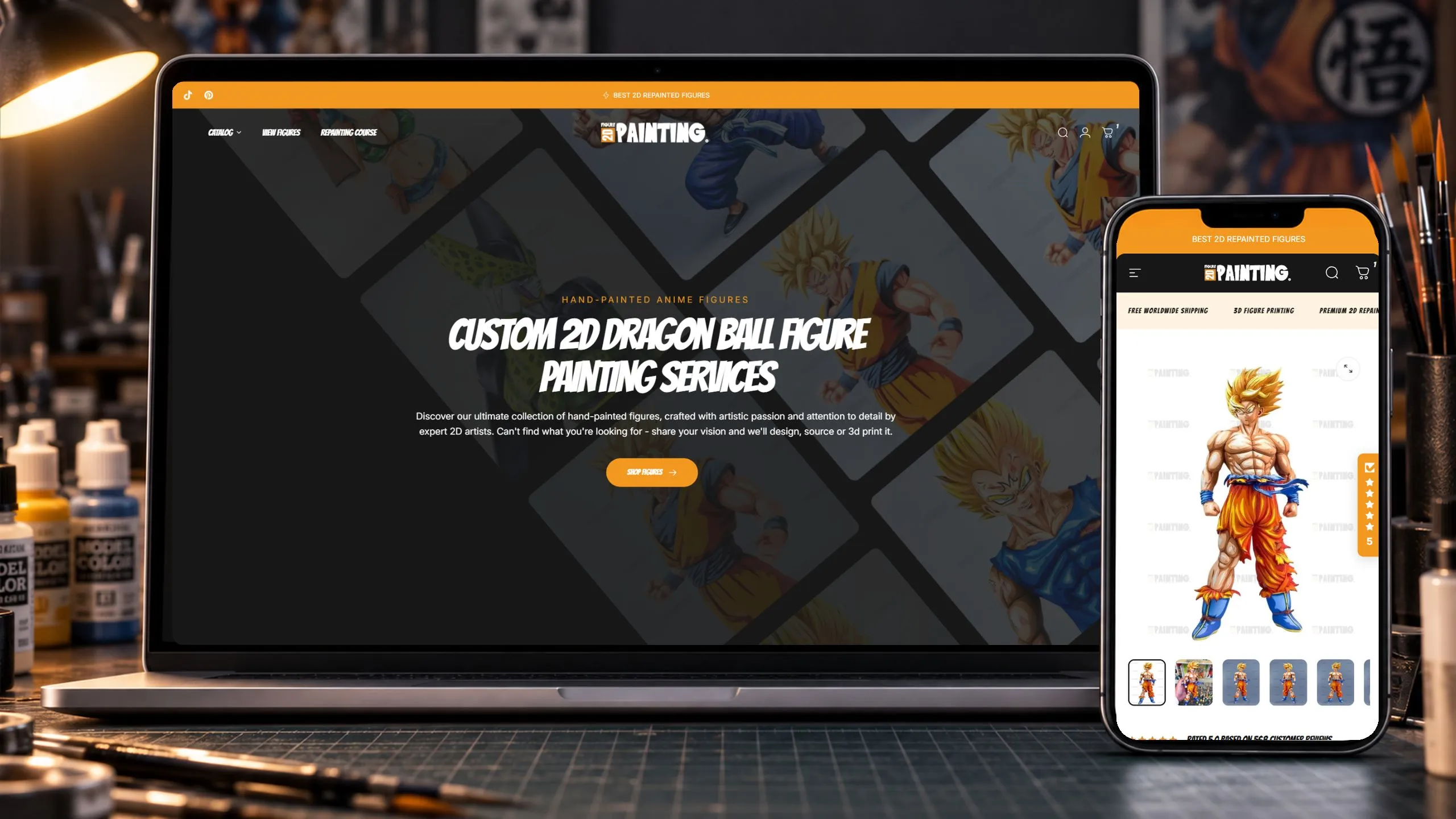 2D Figure Painting online store shown on desktop and mobile devices.