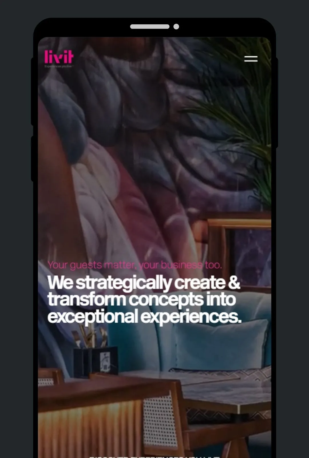 Mobile view of the Livit hospitality design website.