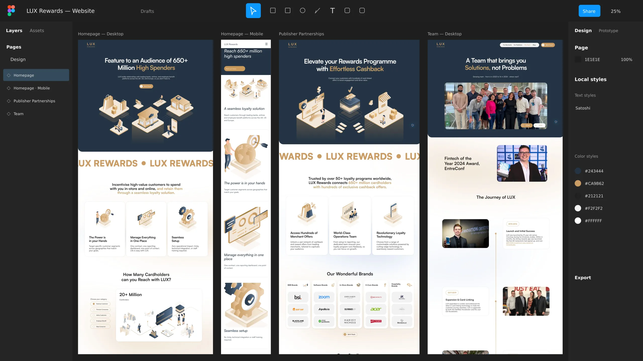 LUX Rewards website designs in progress.
