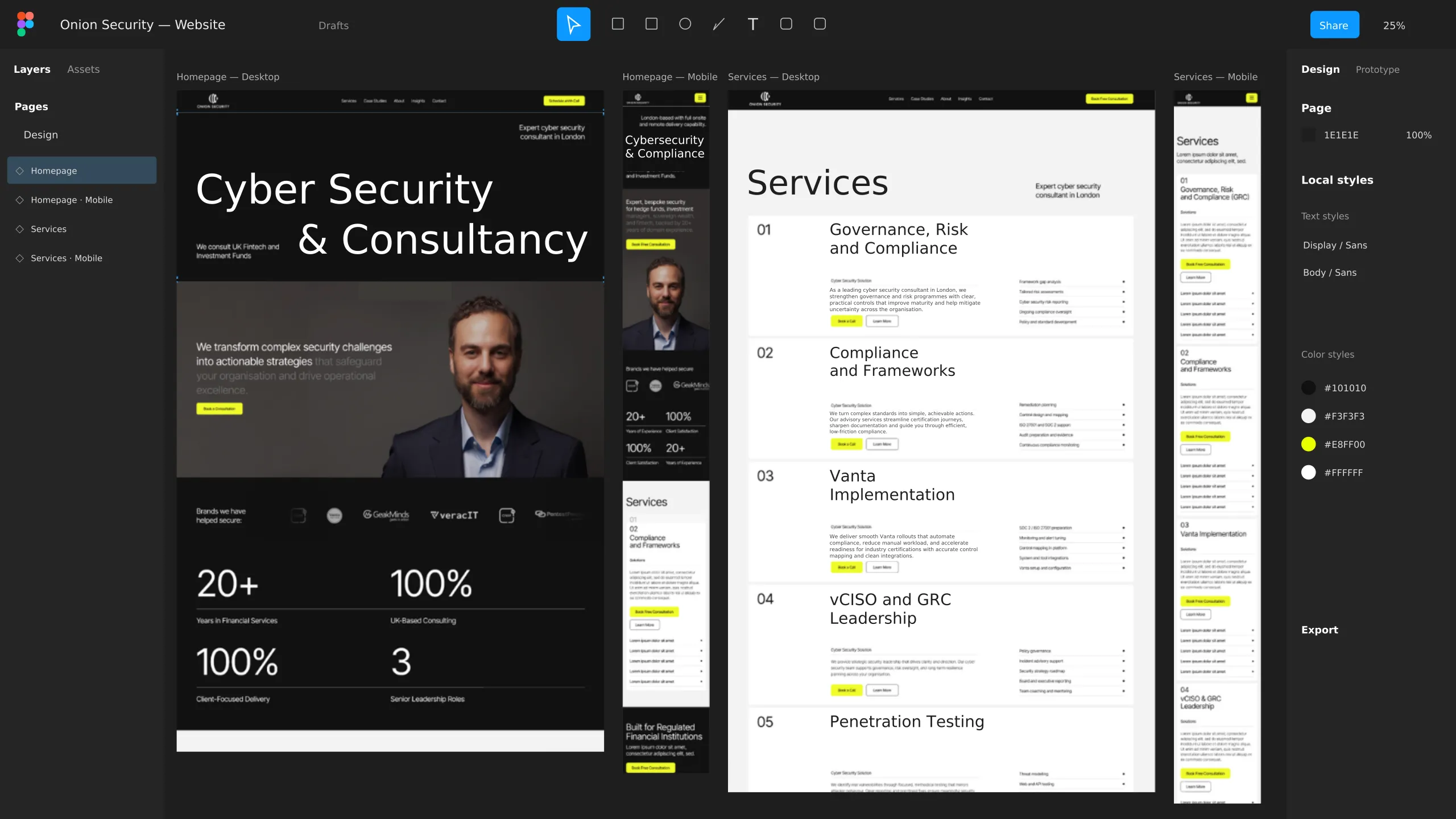 Onion Security website designs in progress.