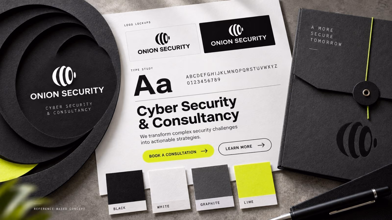 Onion Security design language: colour, type and interface details.