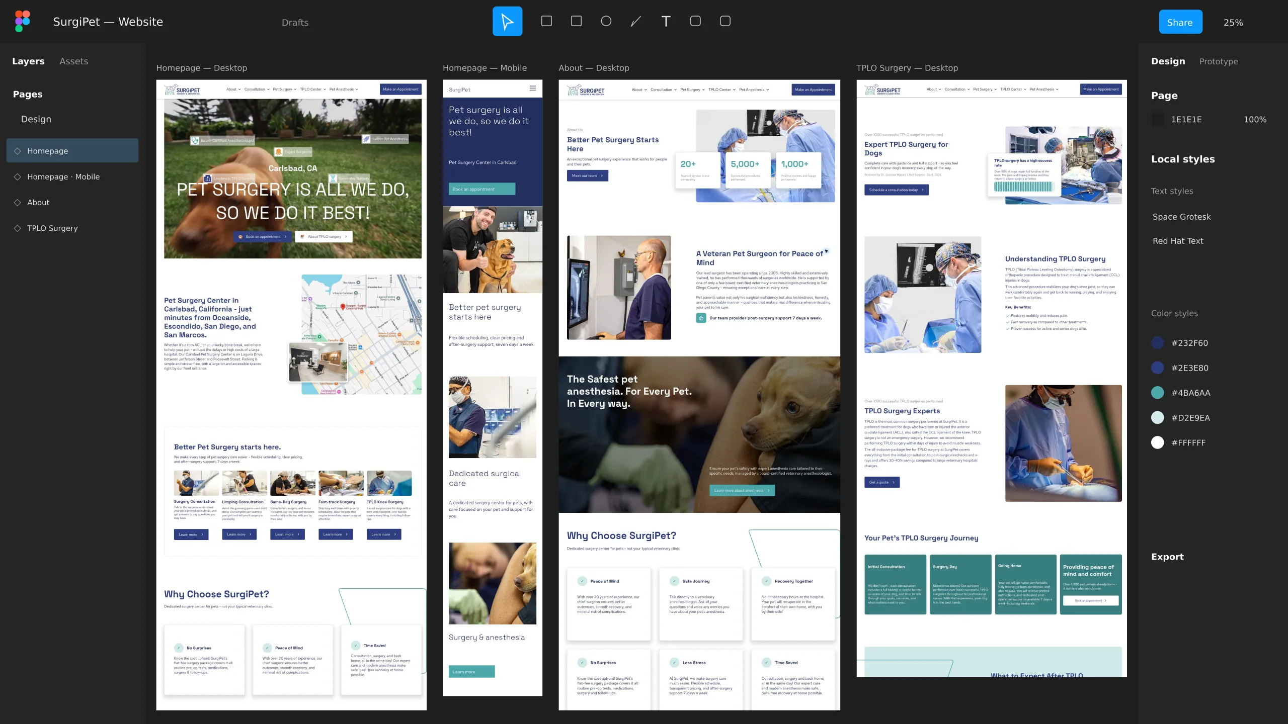 SurgiPet website designs in progress.