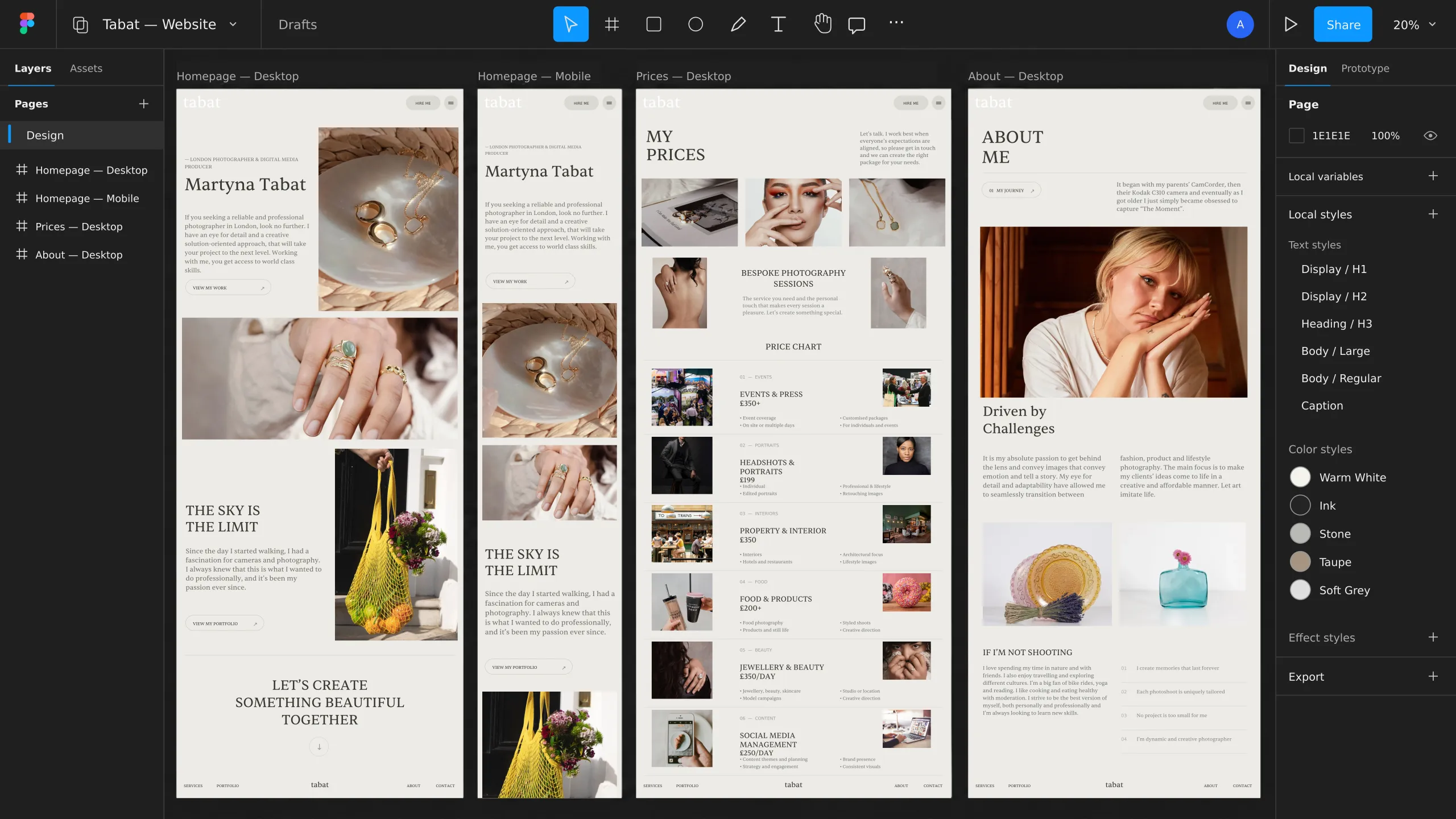 Tabat website designs in progress.