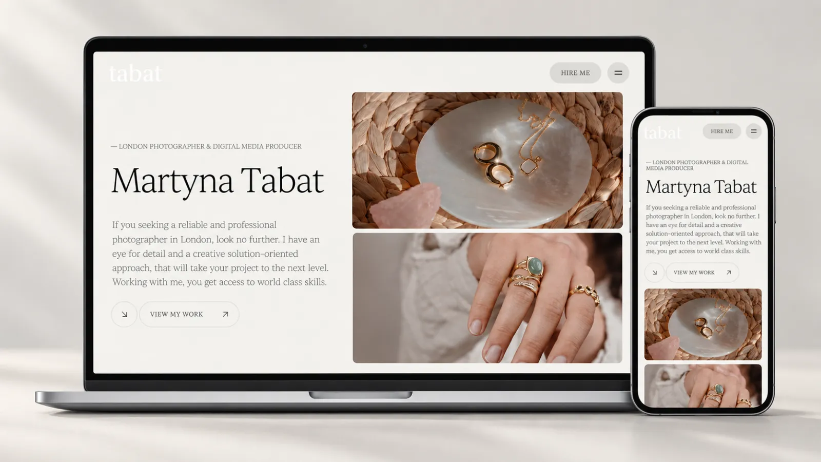 Tabat photography website shown on desktop and mobile devices.