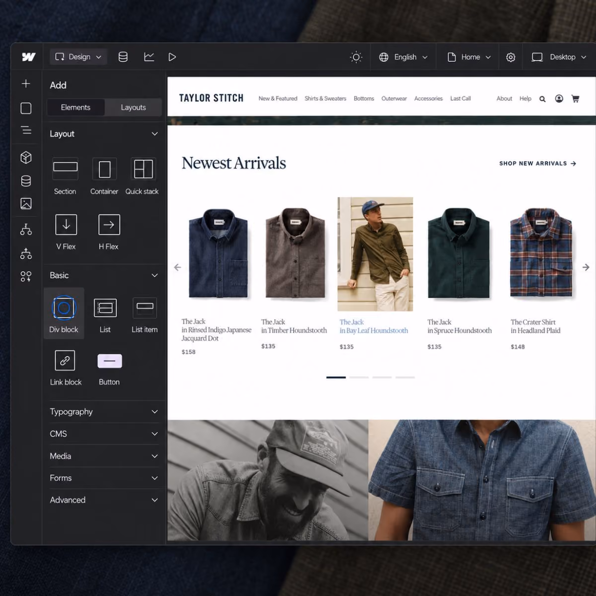 Taylor Stitch store pages shown on desktop and mobile devices.