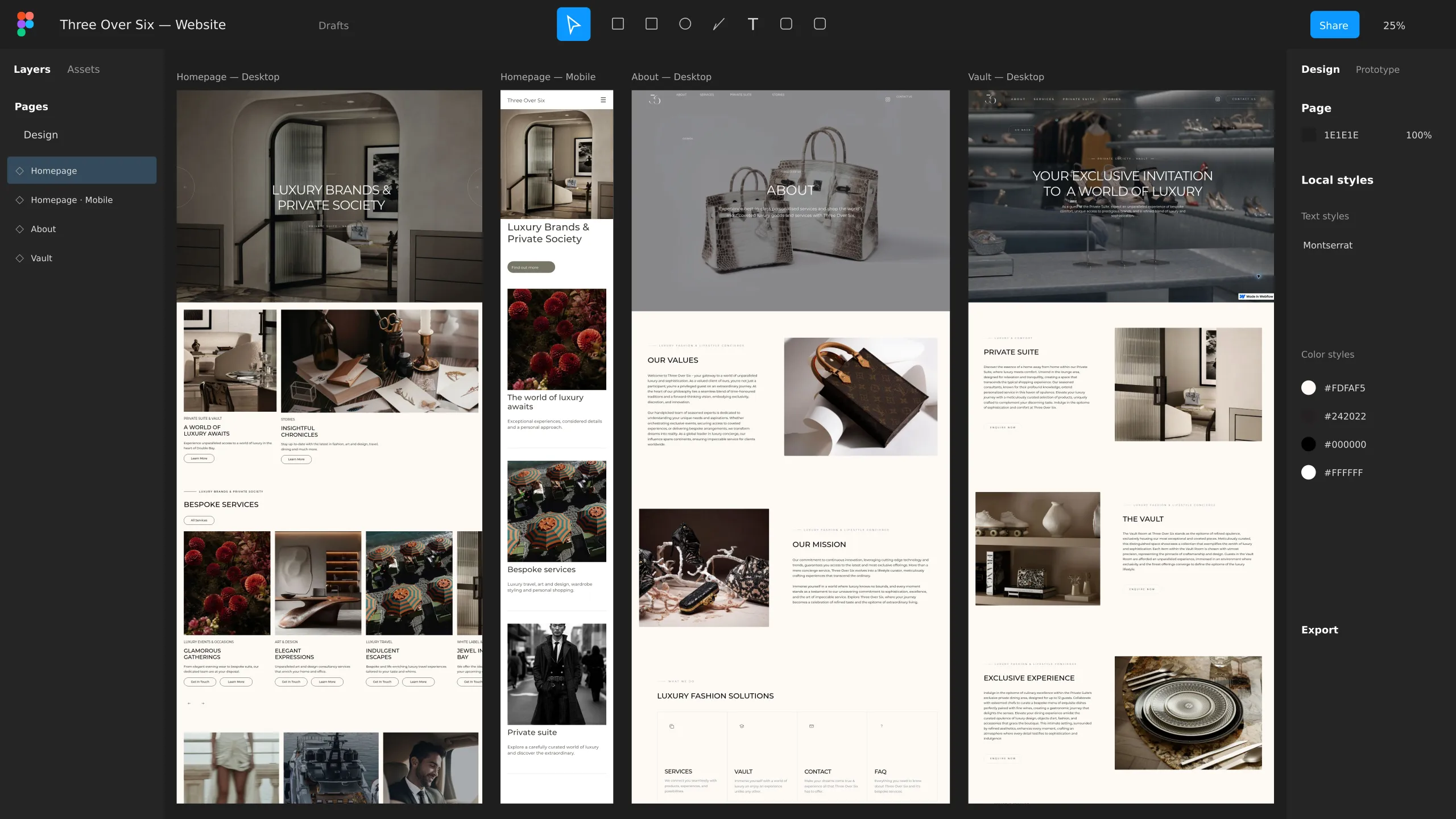 Three Over Six website designs in progress.