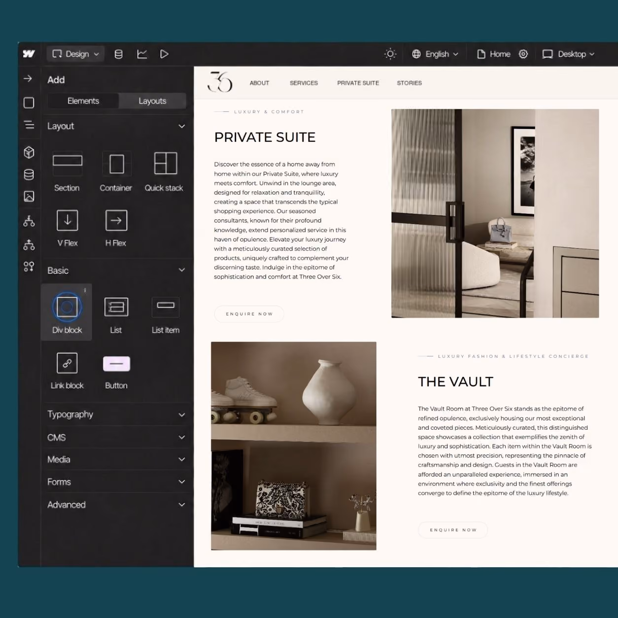 Three Over Six website pages shown on desktop and mobile devices.